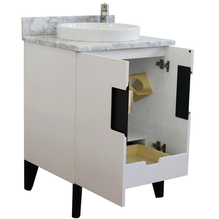 Bellaterra Home Kolb 25" Single Sink Vanity, White, Round Sink, Carrara White Marble Top#top-options_carrara-white-marble-top
