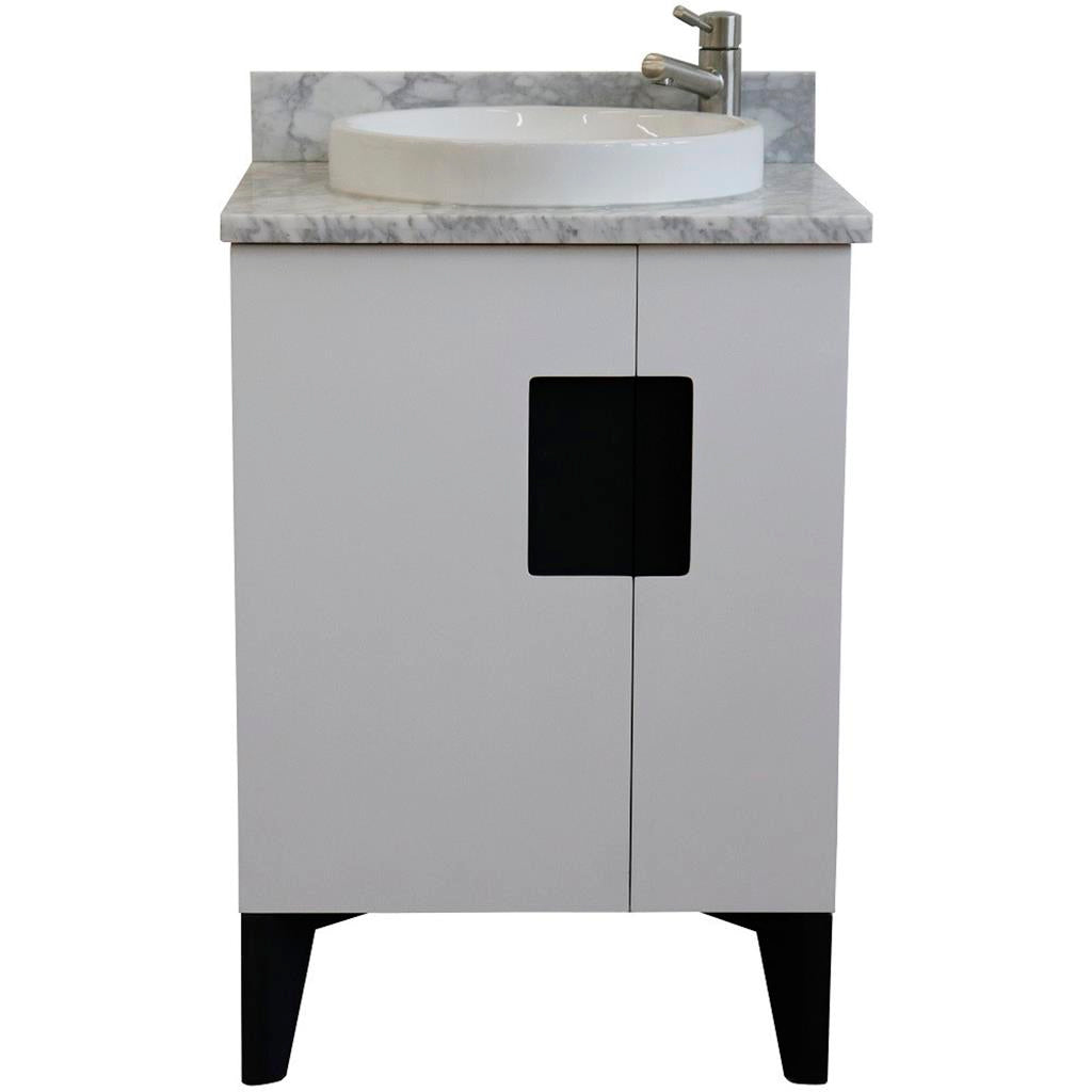Bellaterra Home Kolb 25" Single Sink Vanity, White, Round Sink, Carrara White Marble Top#top-options_carrara-white-marble-top