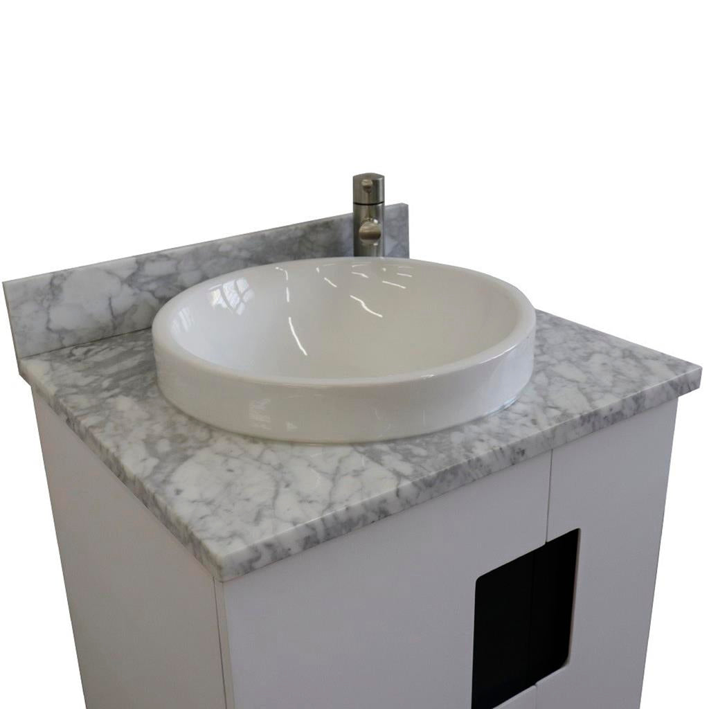 Bellaterra Home Kolb 25" Single Sink Vanity, White, Round Sink, Carrara White Marble Top#top-options_carrara-white-marble-top
