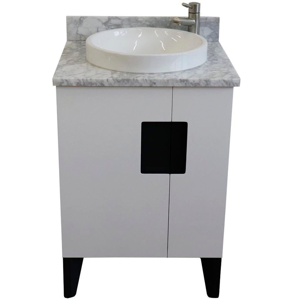 Bellaterra Home Kolb 25" Single Sink Vanity, White, Round Sink, Carrara White Marble Top#top-options_carrara-white-marble-top