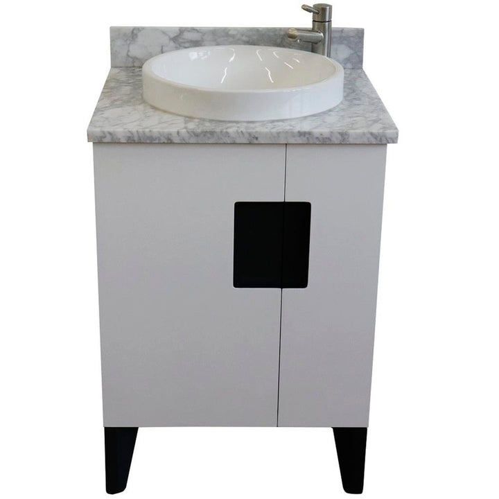 Bellaterra Home Kolb 25" Single Sink Vanity, White, Round Sink, Carrara White Marble Top#top-options_carrara-white-marble-top