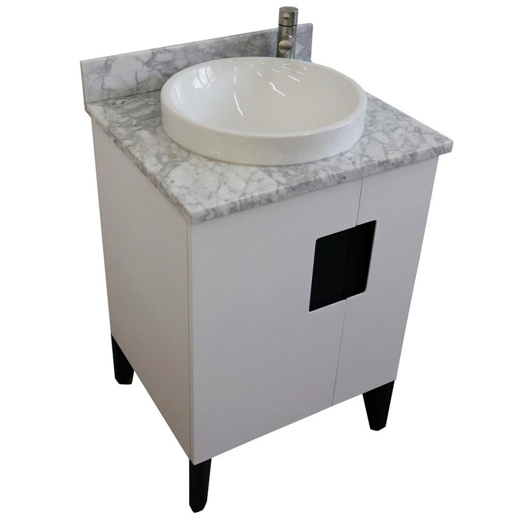 Bellaterra Home Kolb 25" Single Sink Vanity, White, Round Sink, Carrara White Marble Top#top-options_carrara-white-marble-top