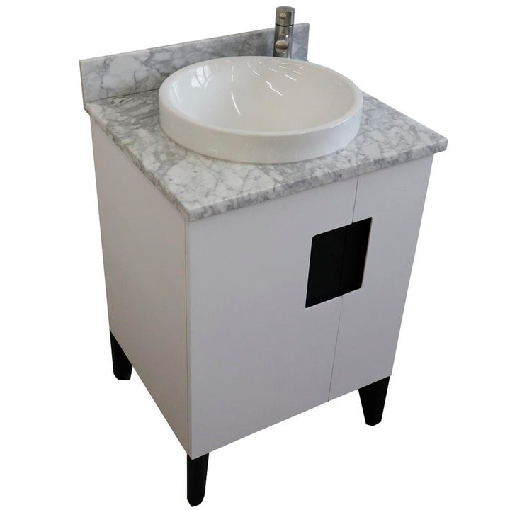 Bellaterra Home Kolb 25" Single Sink Vanity, White, Round Sink, Carrara White Marble Top#top-options_carrara-white-marble-top