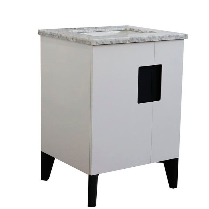 Bellaterra Home Kolb 25" Single Sink Vanity, White, Rectangle Sink, Carrara White Marble Top#top-options_carrara-white-marble-top