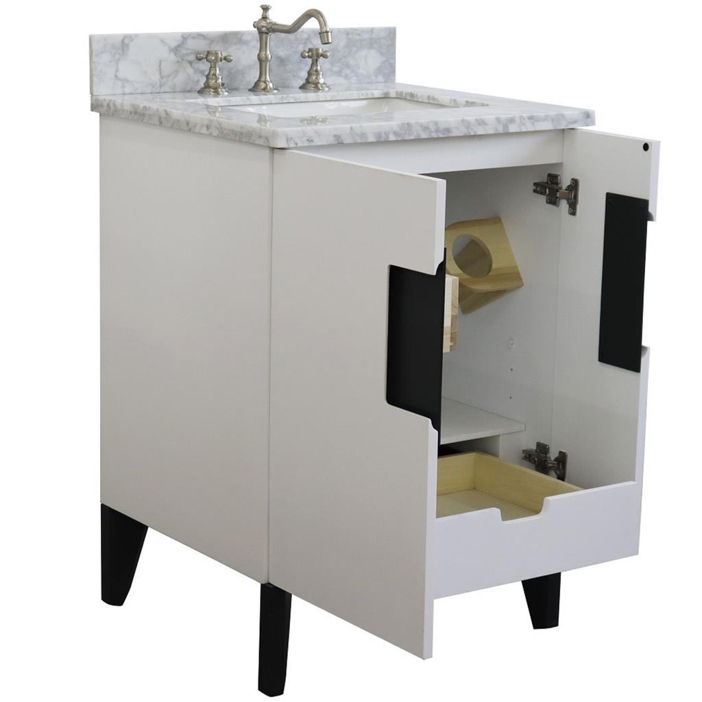 Bellaterra Home Kolb 25" Single Sink Vanity, White, Rectangle Sink, Carrara White Marble Top#top-options_carrara-white-marble-top