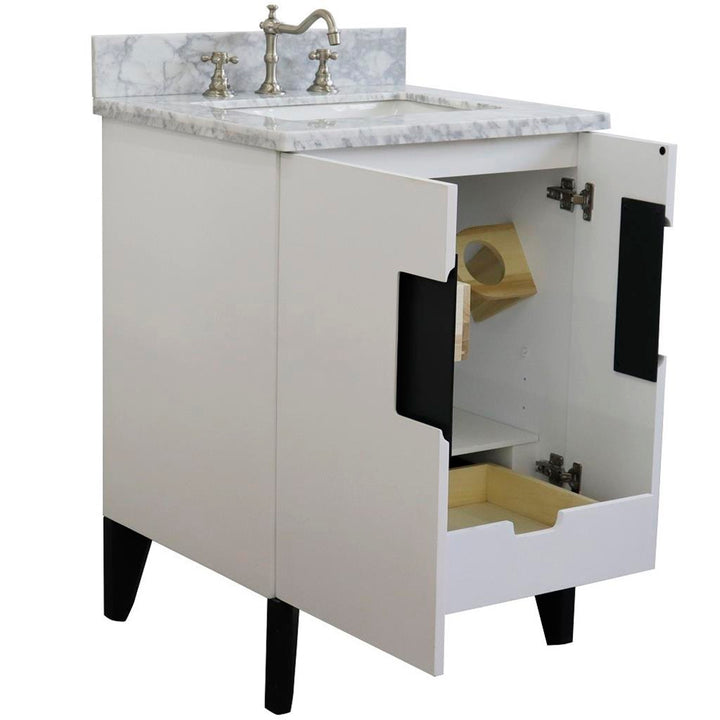 Bellaterra Home Kolb 25" Single Sink Vanity, White, Rectangle Sink, Carrara White Marble Top#top-options_carrara-white-marble-top