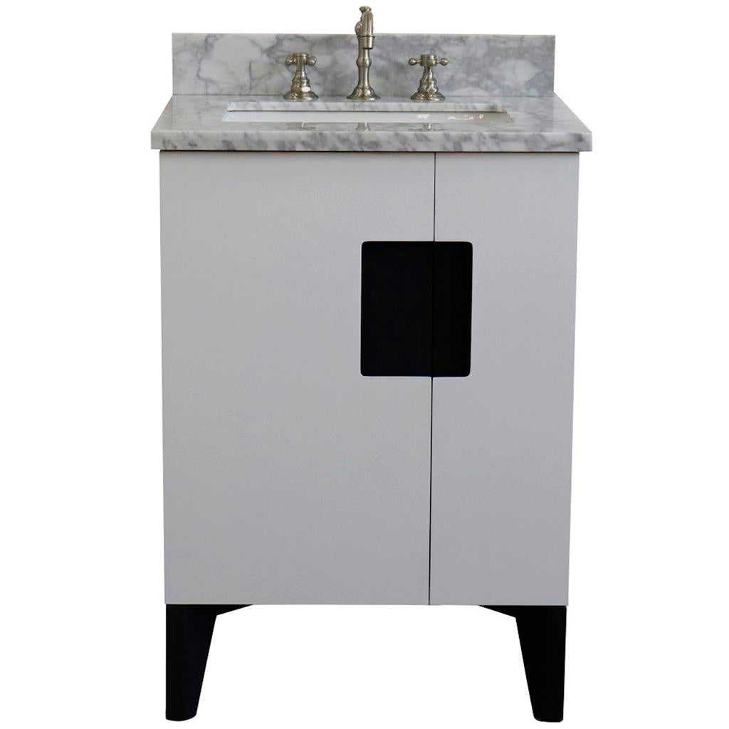 Bellaterra Home Kolb 25" Single Sink Vanity, White, Rectangle Sink, Carrara White Marble Top#top-options_carrara-white-marble-top