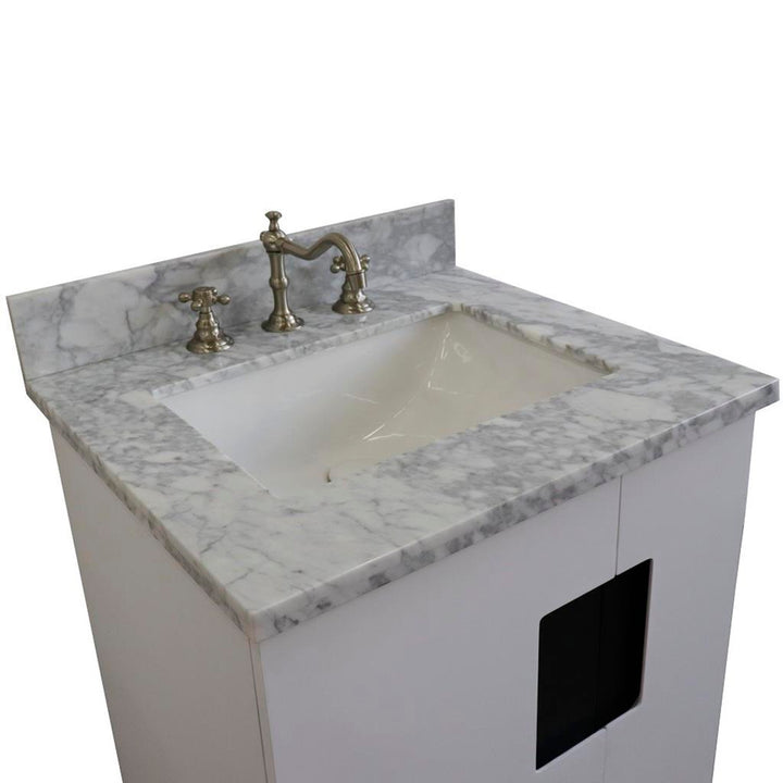 Bellaterra Home Kolb 25" Single Sink Vanity, White, Rectangle Sink, Carrara White Marble Top#top-options_carrara-white-marble-top