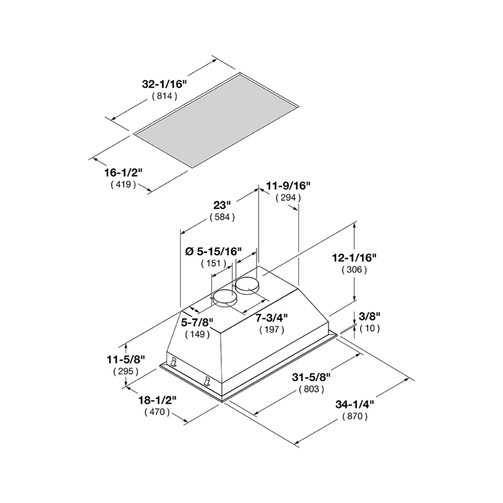 Fulgor Milano 600 Series Professional 34" Hood Insert, 1000 CFM