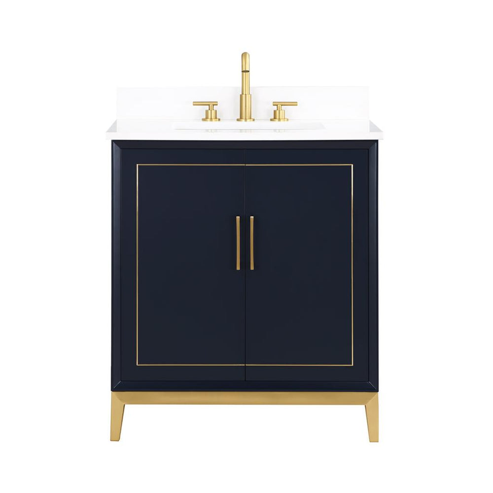 Bemma, Gracie 30" Single Vanity, Pacific Blue/Satin Brass, White Quartz Top#top-options_white-quartz-top