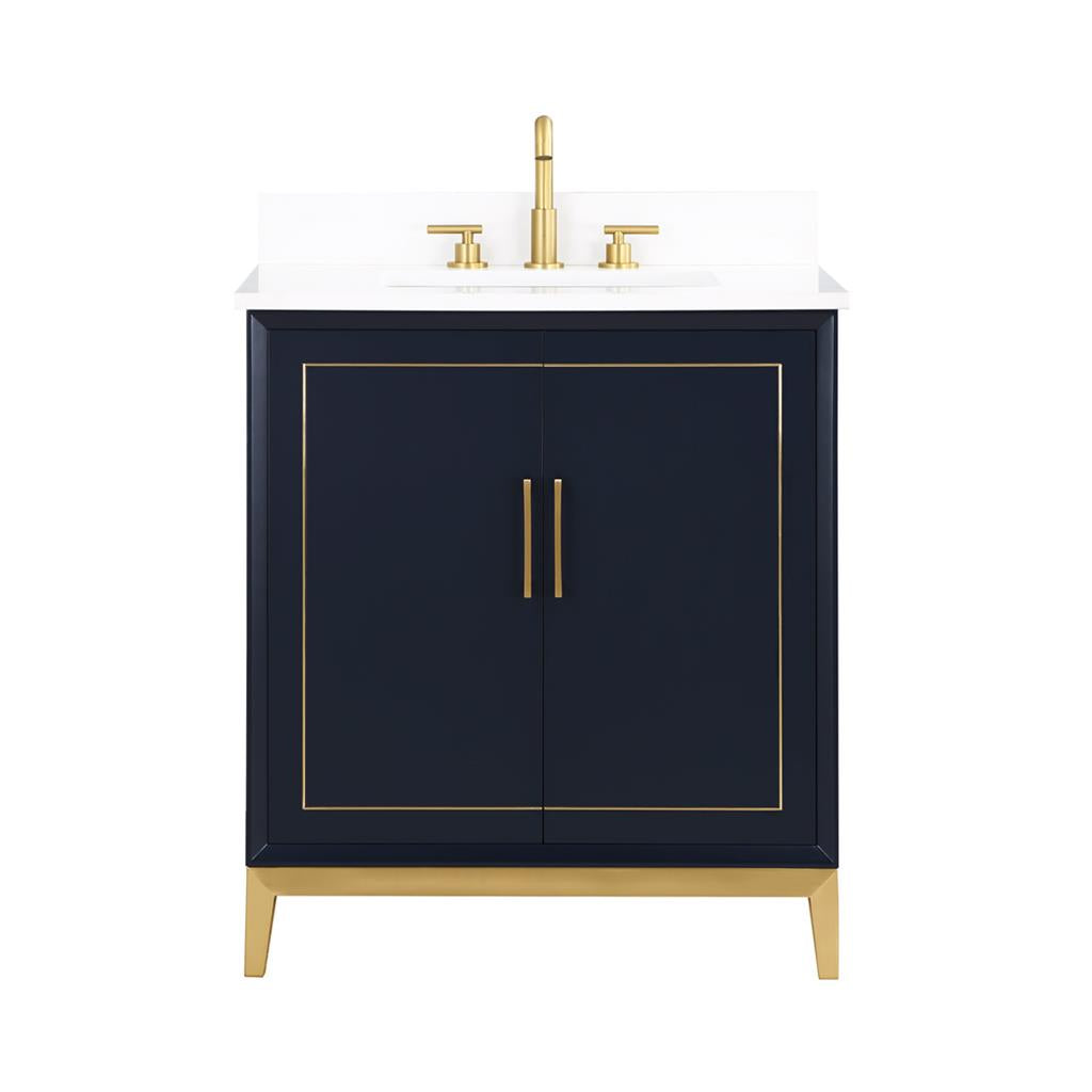 Bemma, Gracie 30" Single Vanity, Pacific Blue/Satin Brass, White Quartz Top#top-options_white-quartz-top