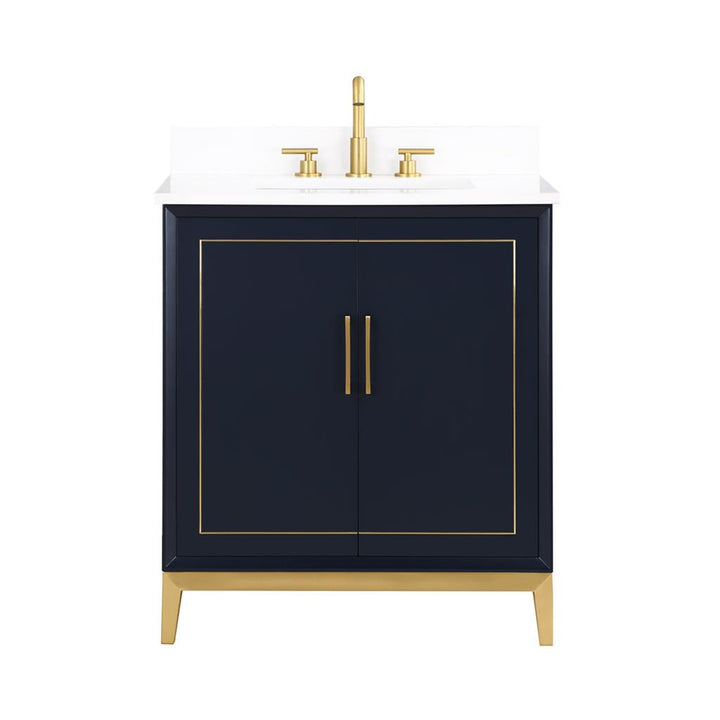 Bemma, Gracie 30" Single Vanity, Pacific Blue/Satin Brass, White Quartz Top#top-options_white-quartz-top