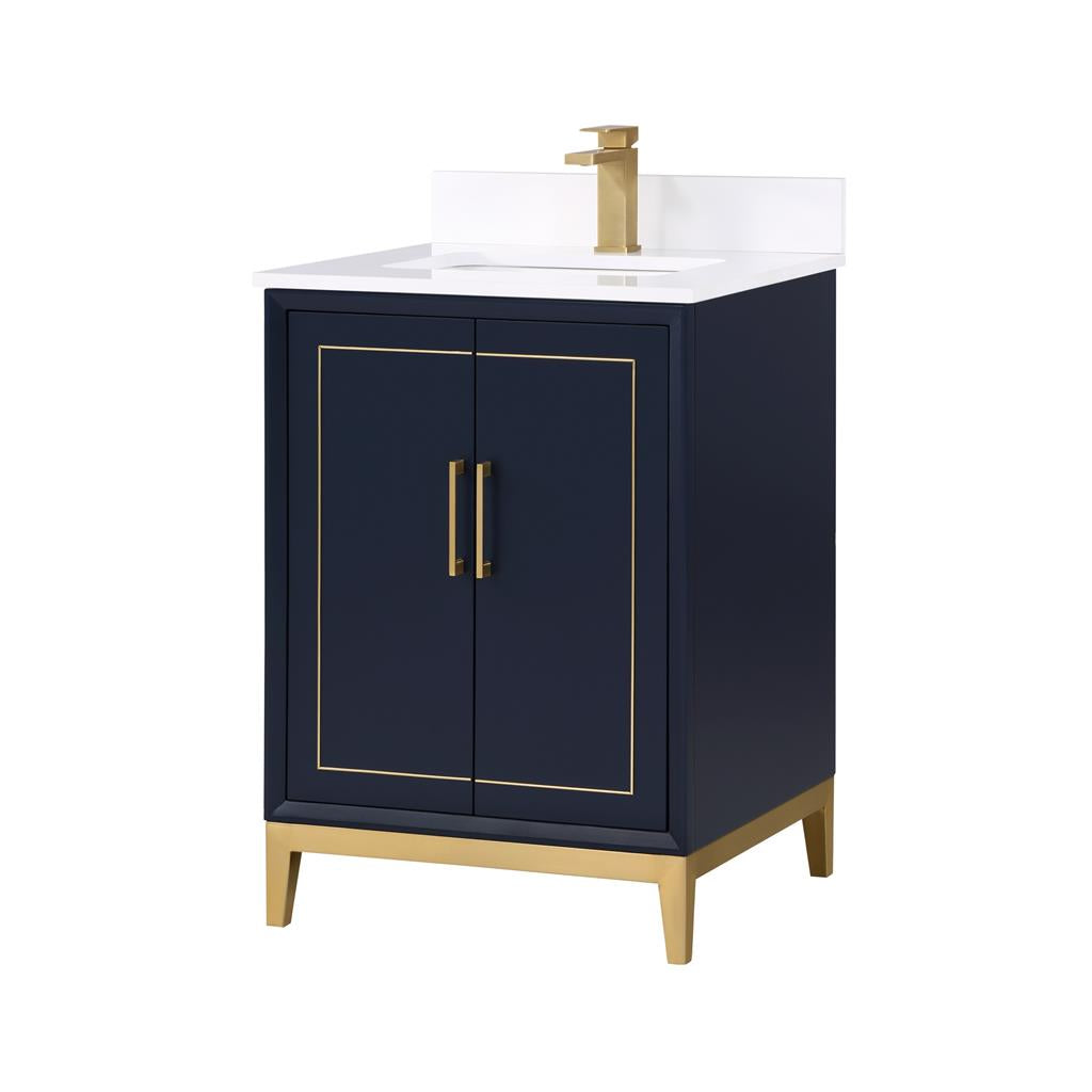 Bemma, Gracie 24" Single Vanity, Pacific Blue/Satin Brass, White Quartz Top#top-options_white-quartz-top