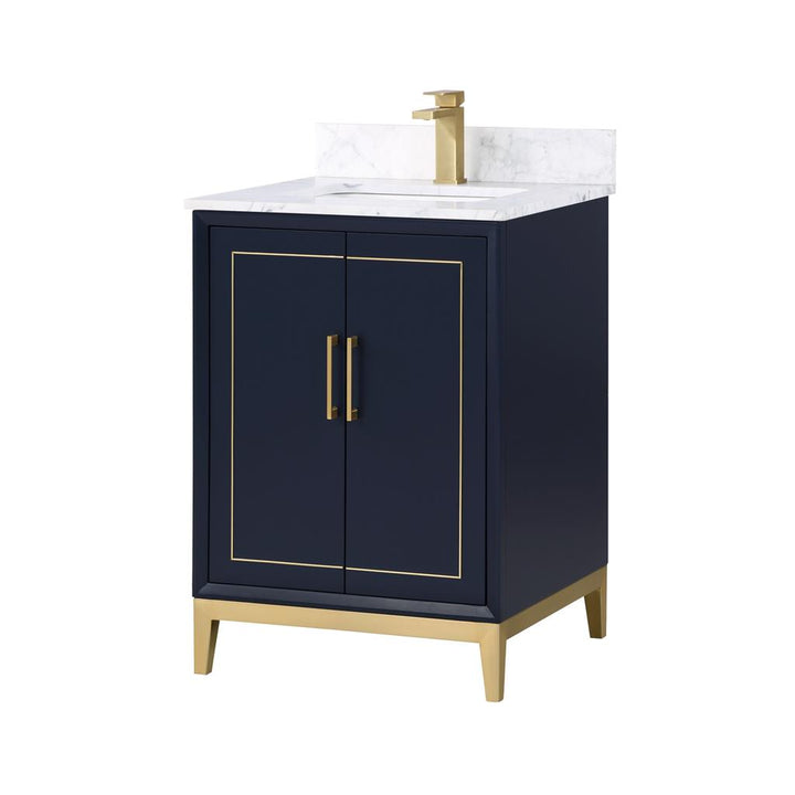 Bemma, Gracie 24" Single Vanity, Pacific Blue/Satin Brass, Carrara Marble Top#top-options_carrara-marble-top