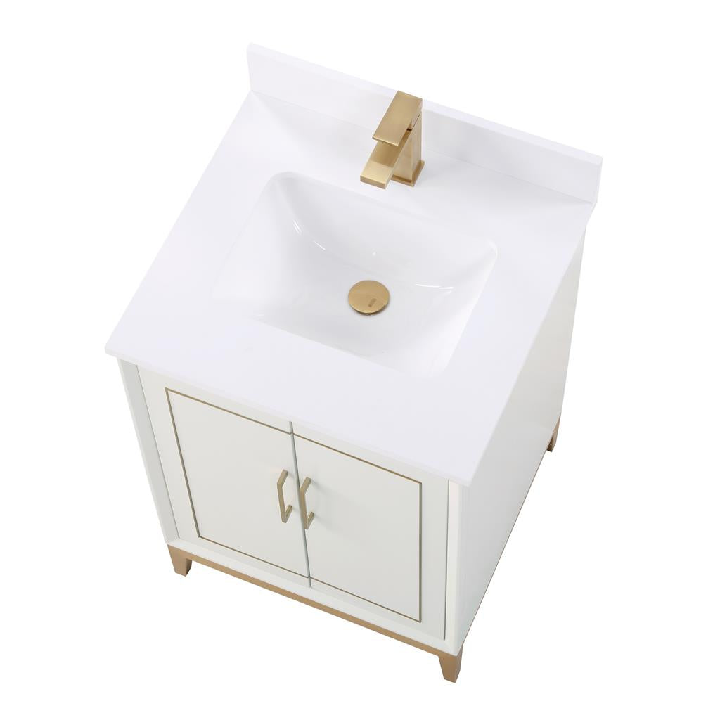 Bemma, Gracie 24" Single Vanity, Satin, White/Satin Brass, White Quartz Top#top-options_white-quartz-top