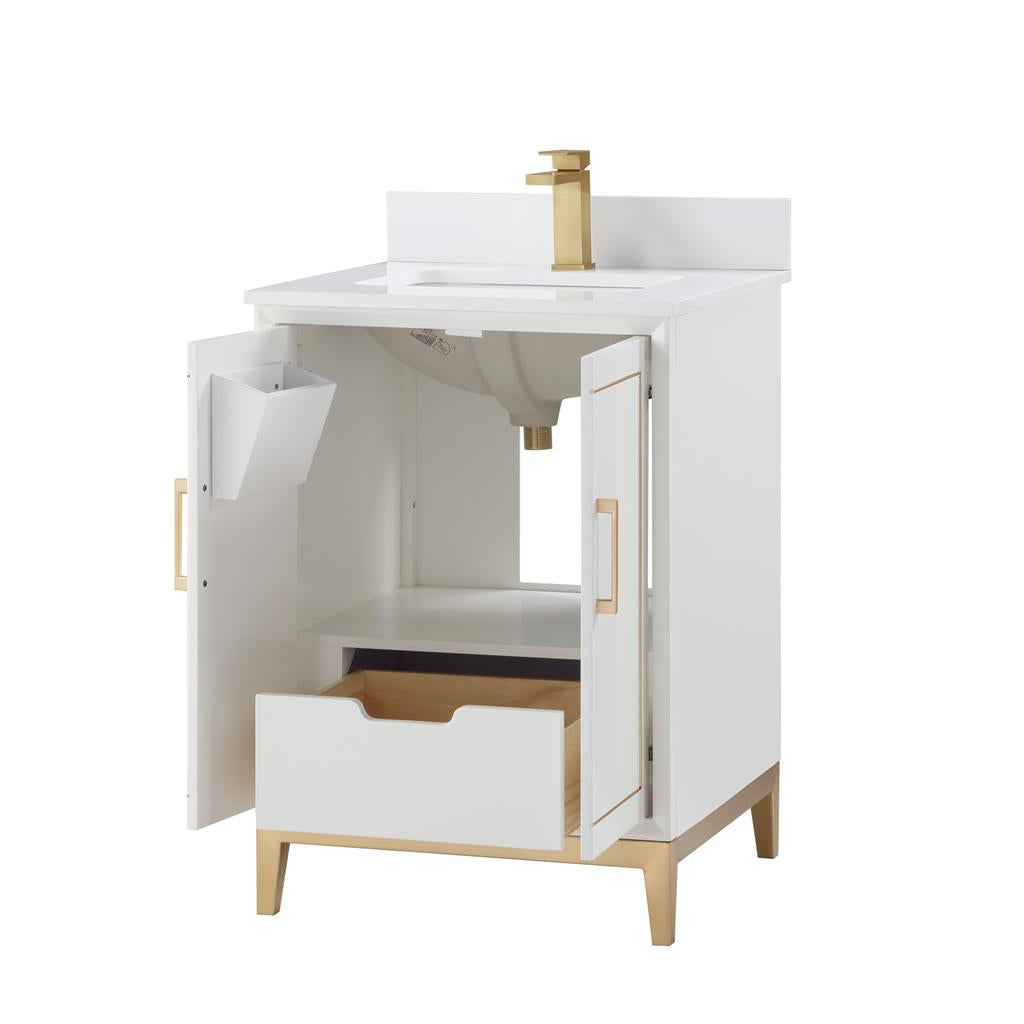 Bemma, Gracie 24" Single Vanity, Satin, White/Satin Brass, White Quartz Top#top-options_white-quartz-top