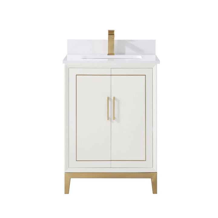 Bemma, Gracie 24" Single Vanity, Satin, White/Satin Brass, White Quartz Top#top-options_white-quartz-top