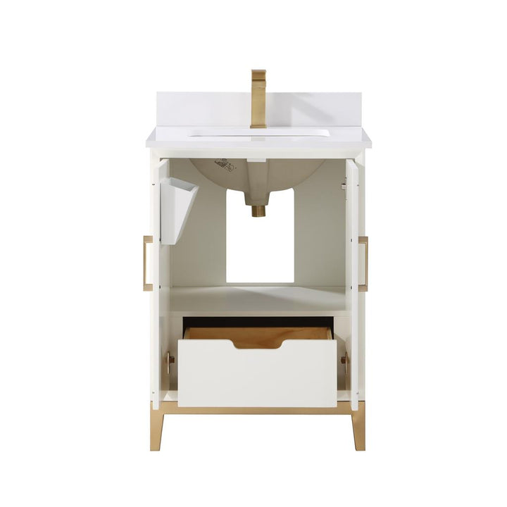 Bemma, Gracie 24" Single Vanity, Satin, White/Satin Brass, White Quartz Top#top-options_white-quartz-top