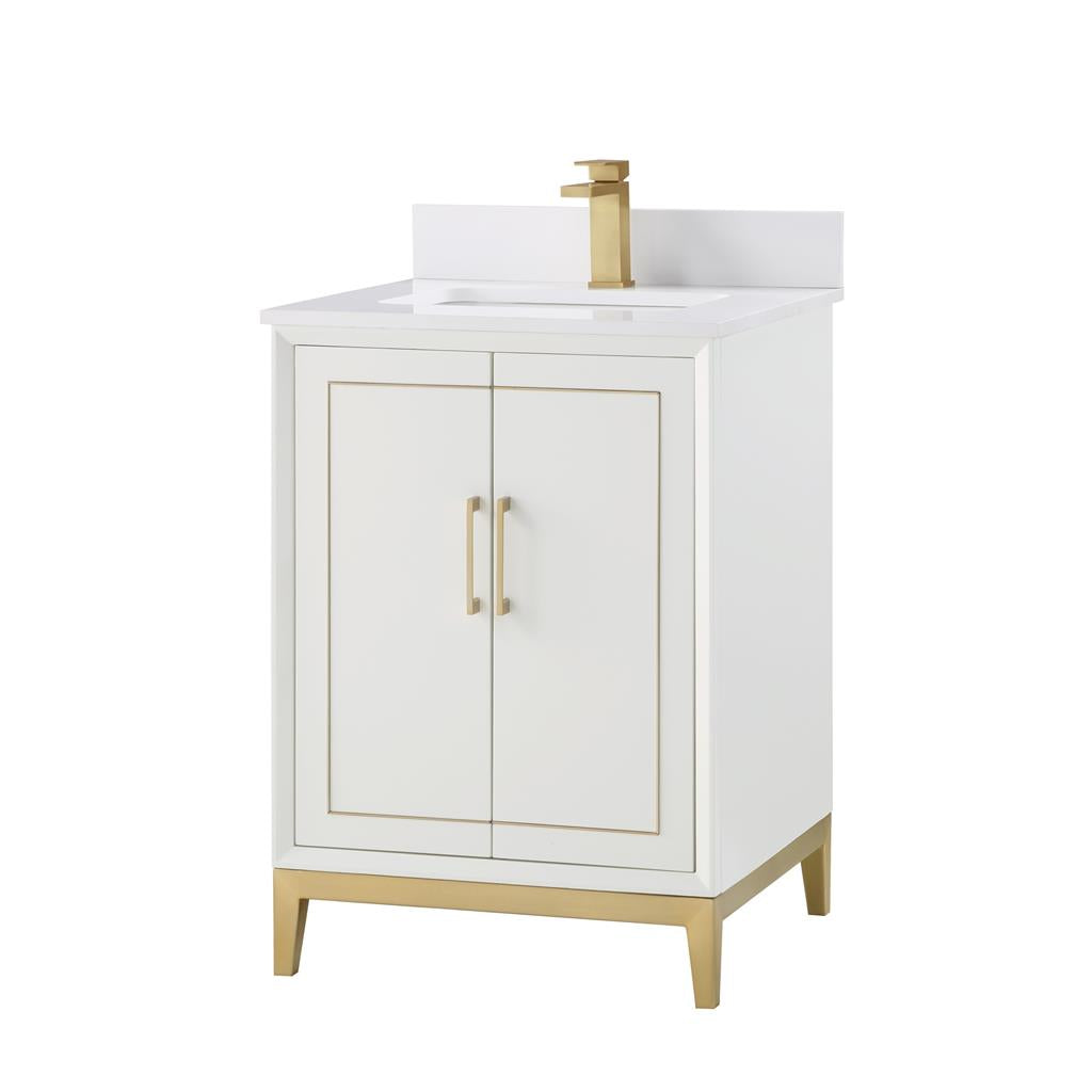Bemma, Gracie 24" Single Vanity, Satin, White/Satin Brass, White Quartz Top#top-options_white-quartz-top