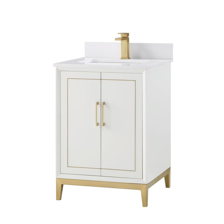 Bemma, Gracie 24" Single Vanity, Satin, White/Satin Brass, White Quartz Top#top-options_white-quartz-top