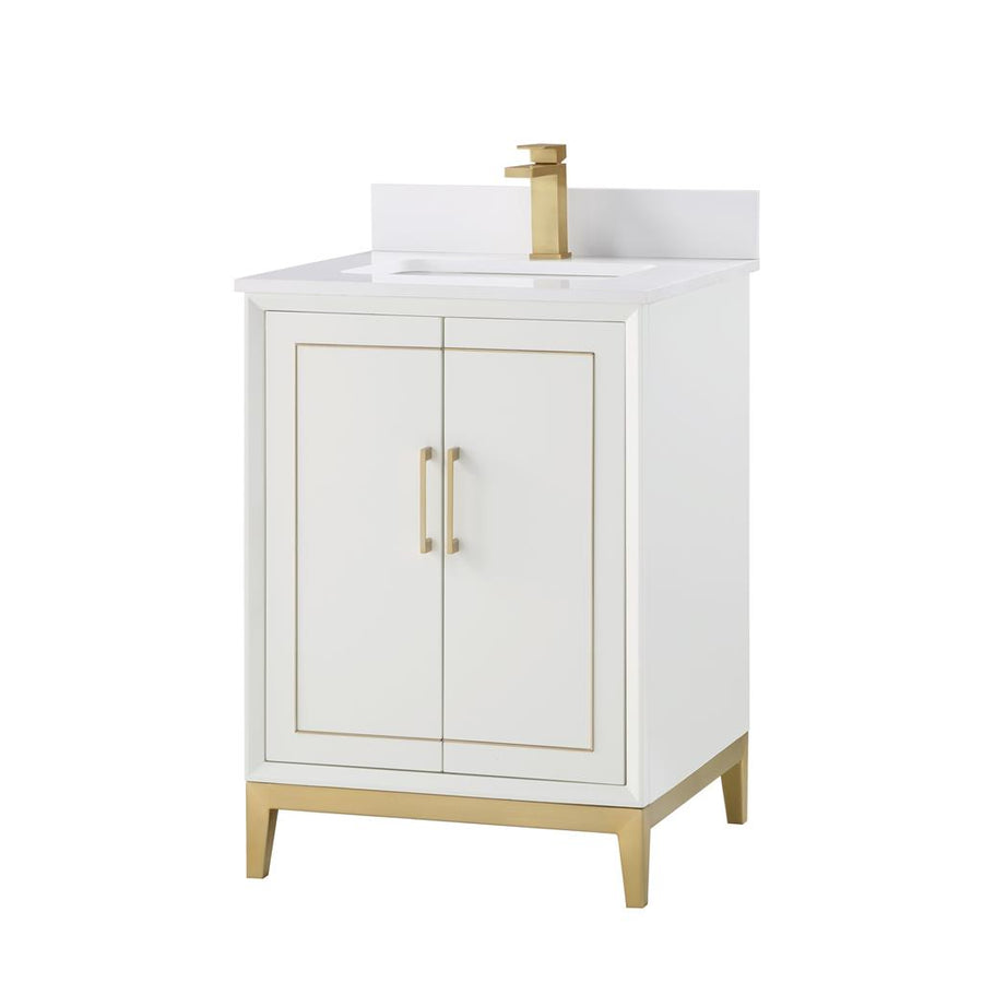 Bemma, Gracie 24" Single Vanity, Satin, White/Satin Brass, White Quartz Top#top-options_white-quartz-top