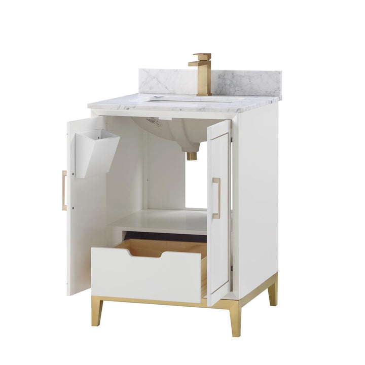 Bemma, Gracie 24" Single Vanity, Satin, White/Satin Brass, Carrara Marble Top#top-options_carrara-marble-top