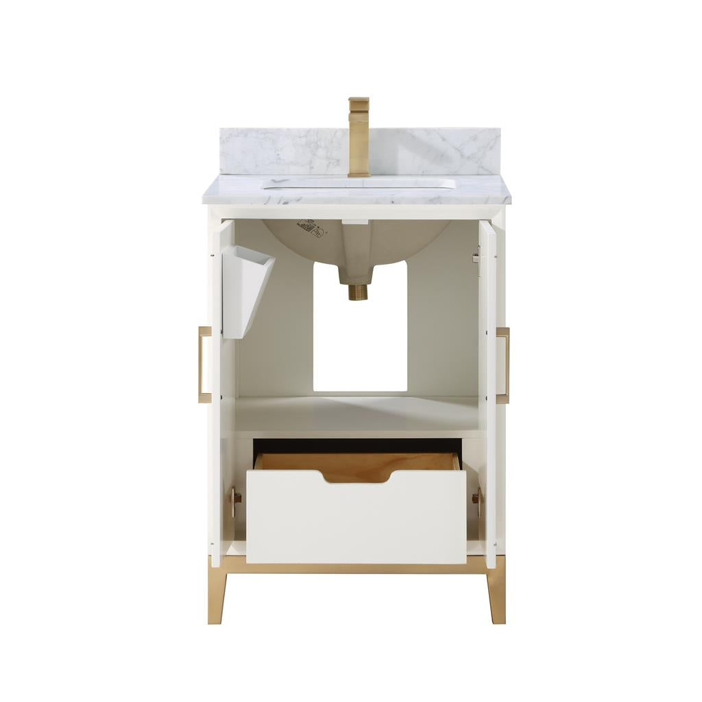 Bemma, Gracie 24" Single Vanity, Satin, White/Satin Brass, Carrara Marble Top#top-options_carrara-marble-top
