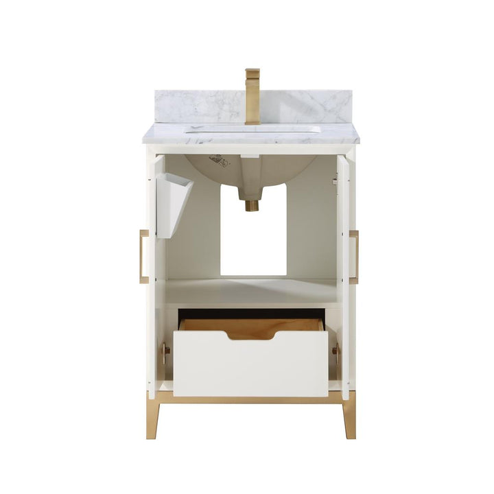 Bemma, Gracie 24" Single Vanity, Satin, White/Satin Brass, Carrara Marble Top#top-options_carrara-marble-top