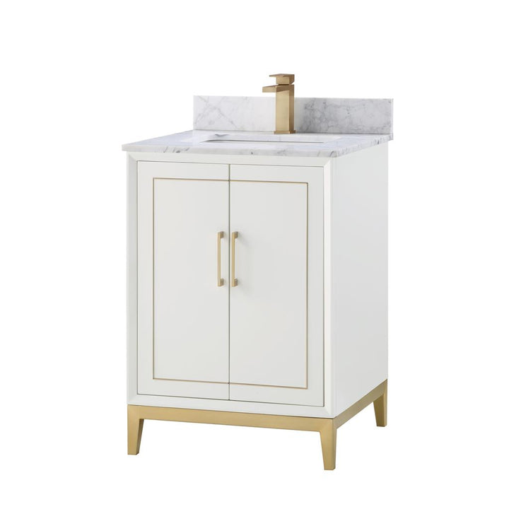 Bemma, Gracie 24" Single Vanity, Satin, White/Satin Brass, Carrara Marble Top#top-options_carrara-marble-top