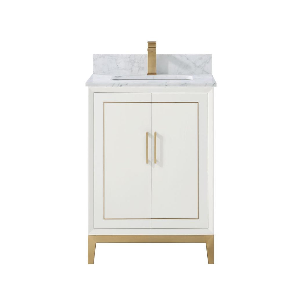 Bemma, Gracie 24" Single Vanity, Satin, White/Satin Brass, Carrara Marble Top#top-options_carrara-marble-top