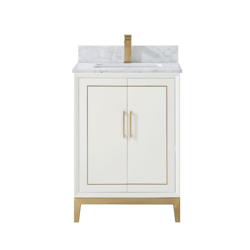 Bemma, Gracie 24" Single Vanity, Satin, White/Satin Brass, Carrara Marble Top#top-options_carrara-marble-top