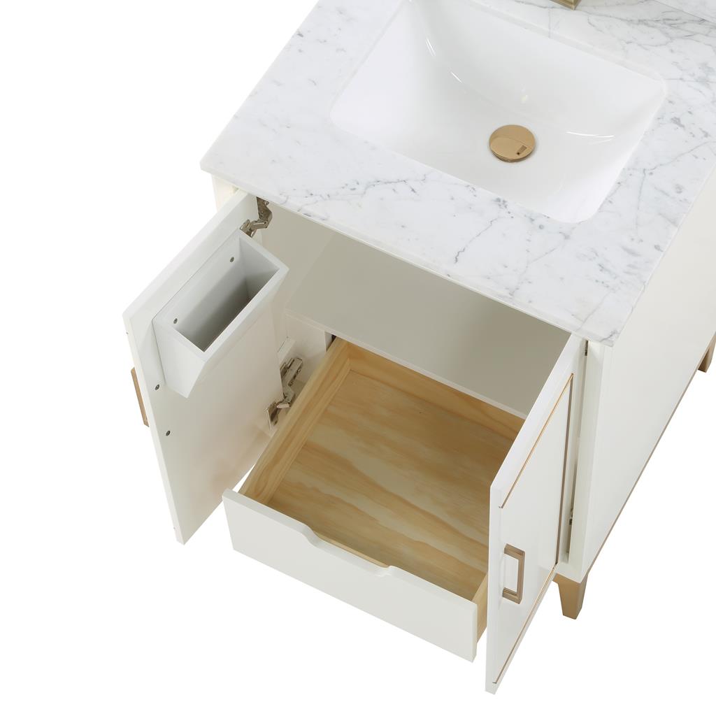 Bemma, Gracie 24" Single Vanity, Satin, White/Satin Brass, Carrara Marble Top#top-options_carrara-marble-top