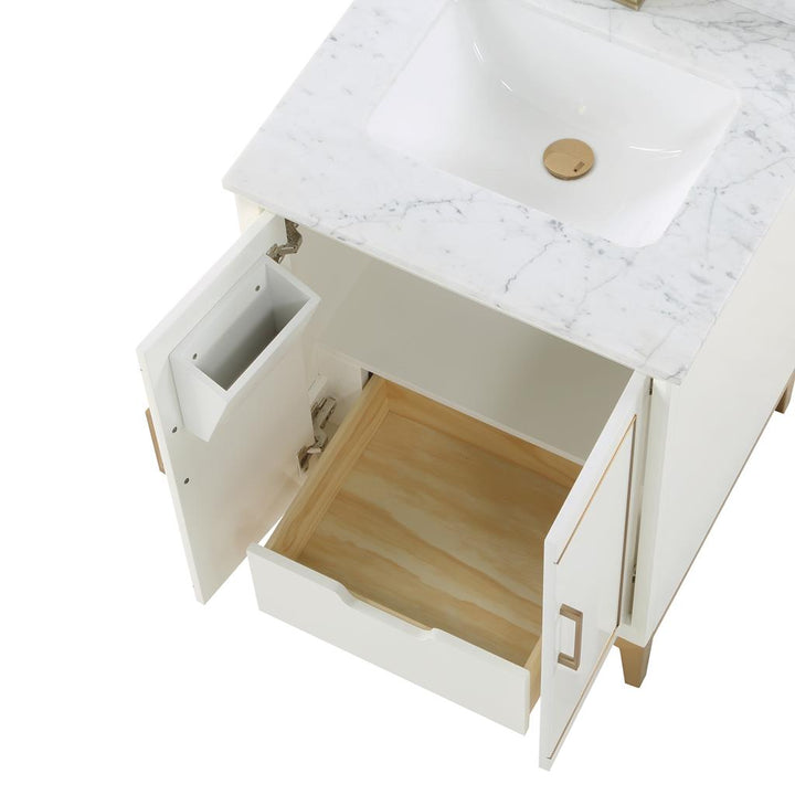 Bemma, Gracie 24" Single Vanity, Satin, White/Satin Brass, Carrara Marble Top#top-options_carrara-marble-top
