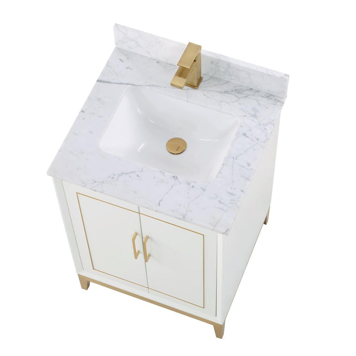 Bemma, Gracie 24" Single Vanity, Satin, White/Satin Brass, Carrara Marble Top#top-options_carrara-marble-top