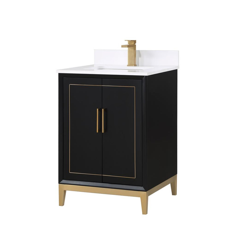 Bemma, Gracie 24" Single Vanity, Midnight Black/Satin Brass, White Quartz Top#top-options_white-quartz-top