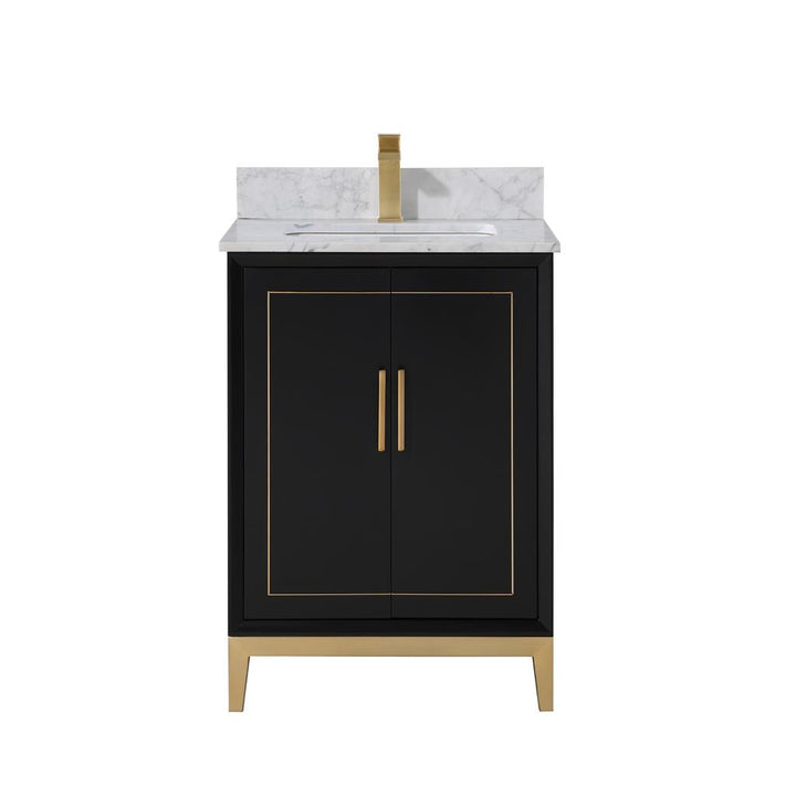Bemma, Gracie 24" Single Vanity, Midnight Black/Satin Brass, Carrara Marble Top#top-options_carrara-marble-top