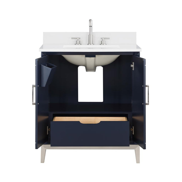 Bemma, Gracie 30" Single Vanity, Pacific Blue/Brushed Nickel, White Quartz Top#top-options_white-quartz-top
