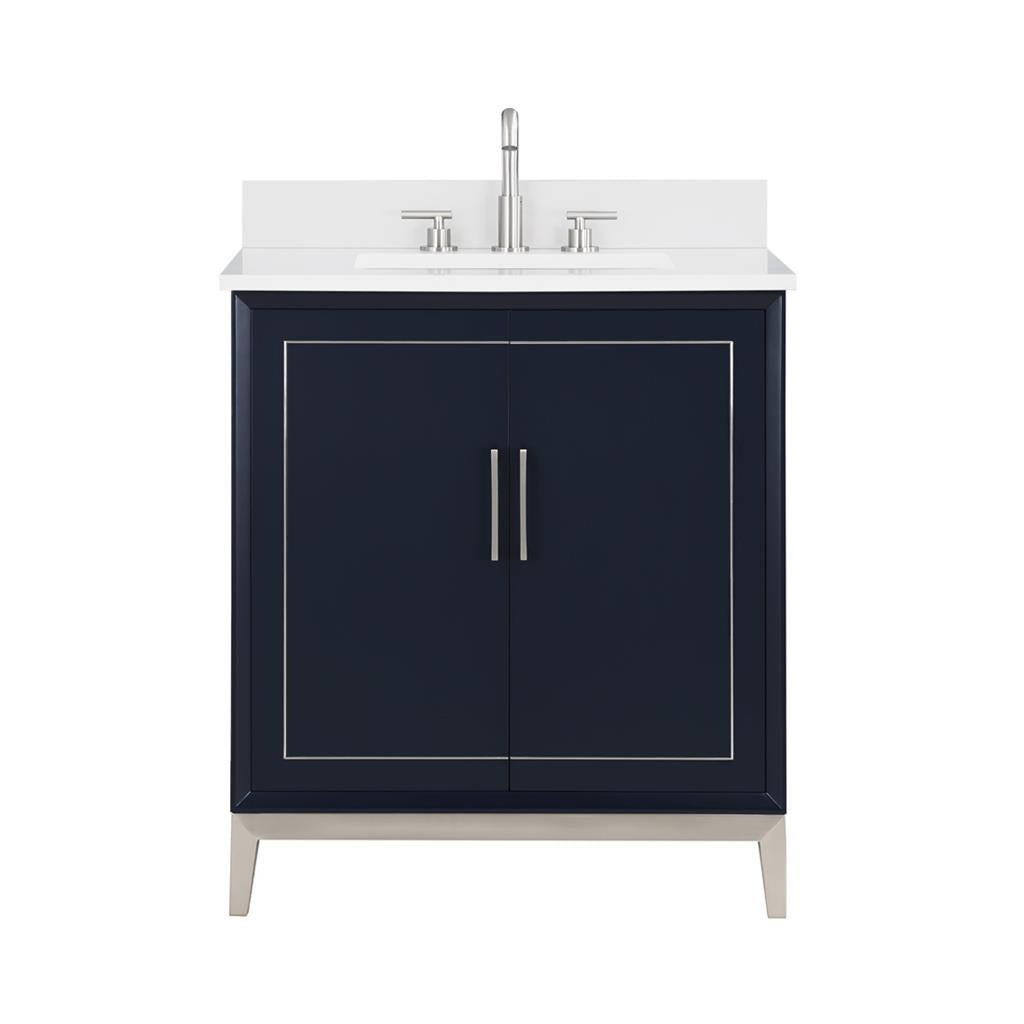 Bemma, Gracie 30" Single Vanity, Pacific Blue/Brushed Nickel, White Quartz Top#top-options_white-quartz-top