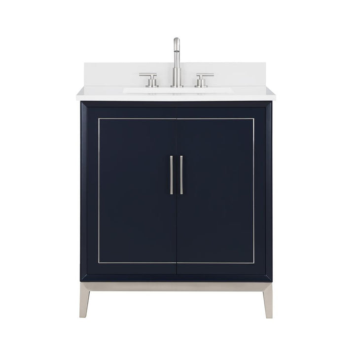 Bemma, Gracie 30" Single Vanity, Pacific Blue/Brushed Nickel, White Quartz Top#top-options_white-quartz-top