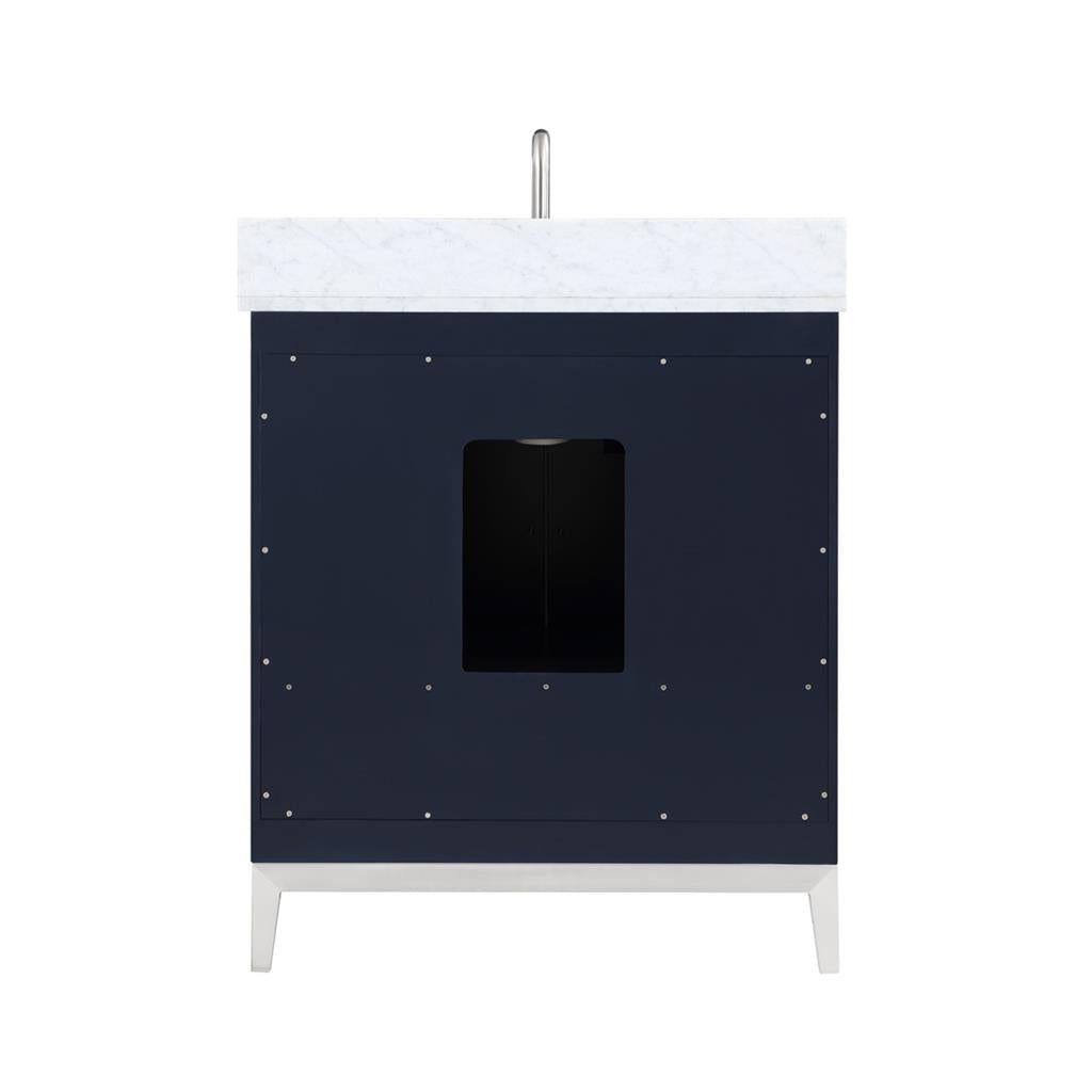 Bemma, Gracie 30" Single Vanity, Pacific Blue/Brushed Nickel, Carrara Marble Top#top-options_carrara-marble-top