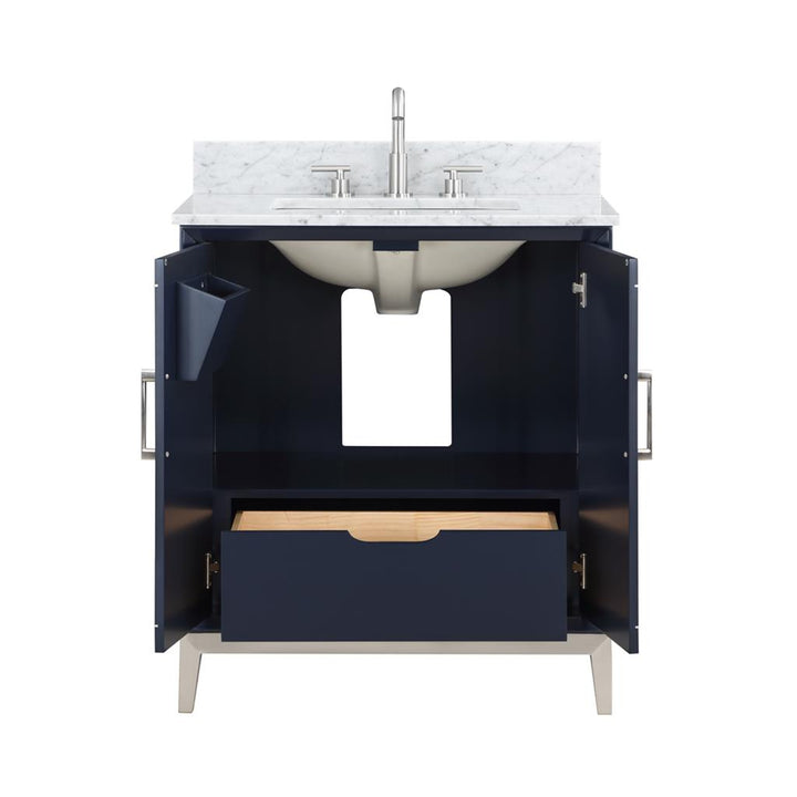 Bemma, Gracie 30" Single Vanity, Pacific Blue/Brushed Nickel, Carrara Marble Top#top-options_carrara-marble-top