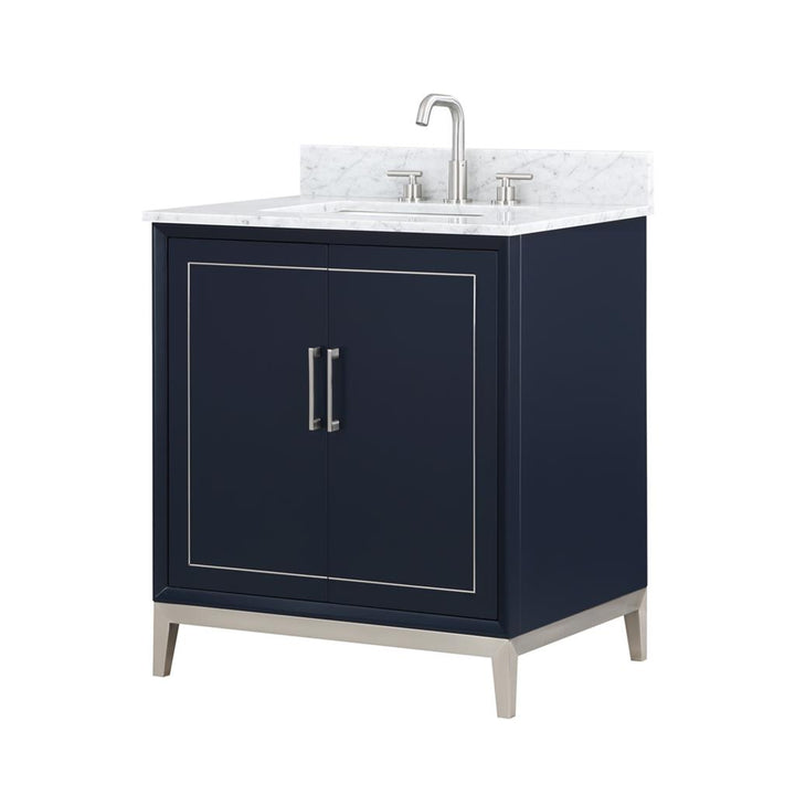 Bemma, Gracie 30" Single Vanity, Pacific Blue/Brushed Nickel, Carrara Marble Top#top-options_carrara-marble-top
