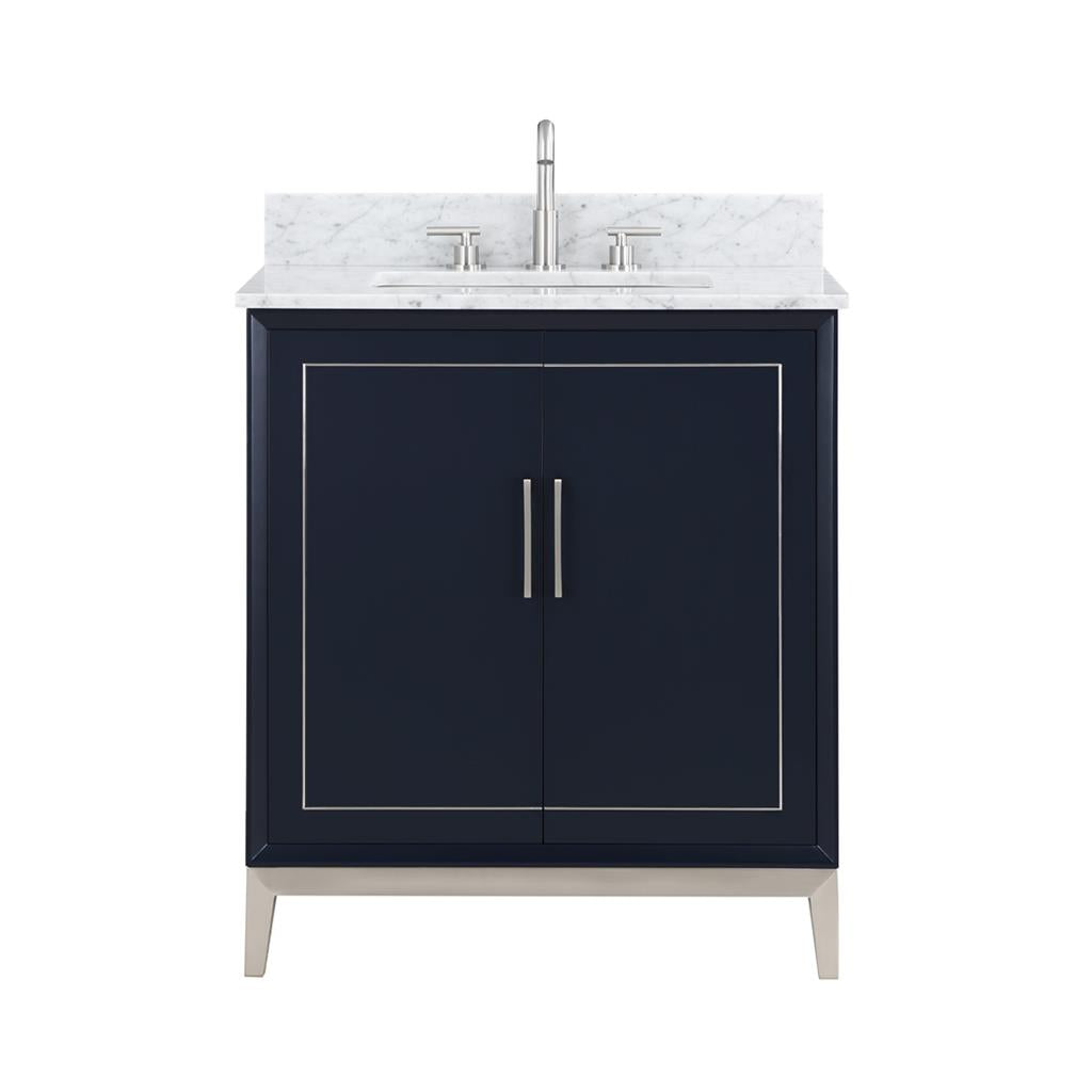 Bemma, Gracie 30" Single Vanity, Pacific Blue/Brushed Nickel, Carrara Marble Top#top-options_carrara-marble-top
