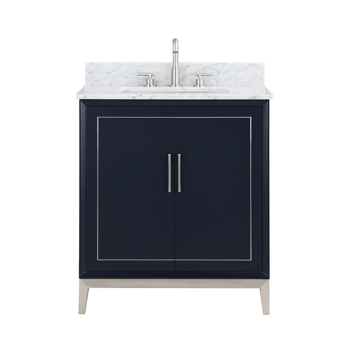 Bemma, Gracie 30" Single Vanity, Pacific Blue/Brushed Nickel, Carrara Marble Top#top-options_carrara-marble-top