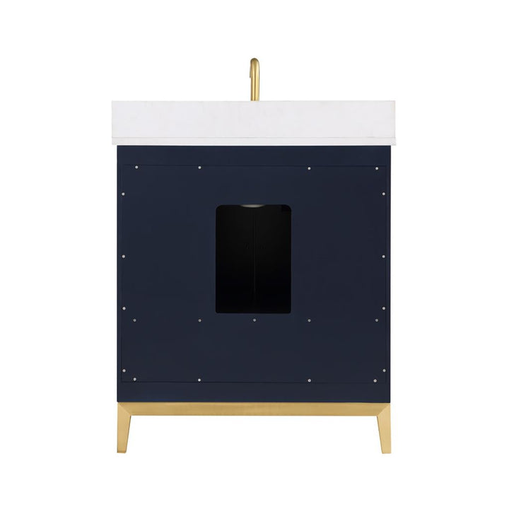 Bemma, Gracie 30" Single Vanity, Pacific Blue/Satin Brass, White Quartz Top#top-options_white-quartz-top