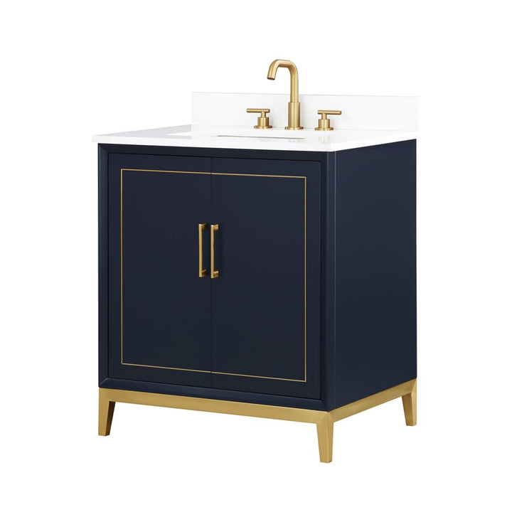 Bemma, Gracie 30" Single Vanity, Pacific Blue/Satin Brass, White Quartz Top#top-options_white-quartz-top