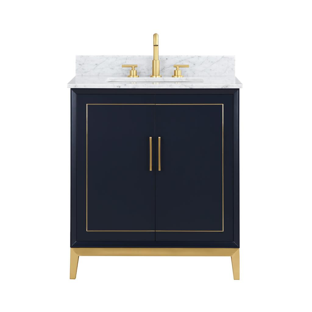 Bemma, Gracie 30" Single Vanity, Pacific Blue/Satin Brass, Carrara Marble Top#top-options_carrara-marble-top