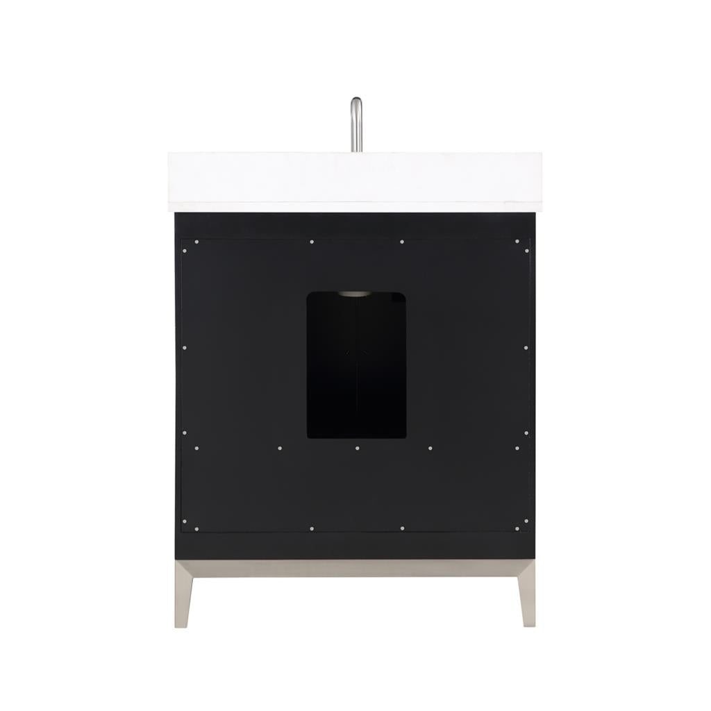 Bemma, Gracie 30" Single Vanity, Midnight Black/Brushed Nickel, White Quartz Top#top-options_white-quartz-top