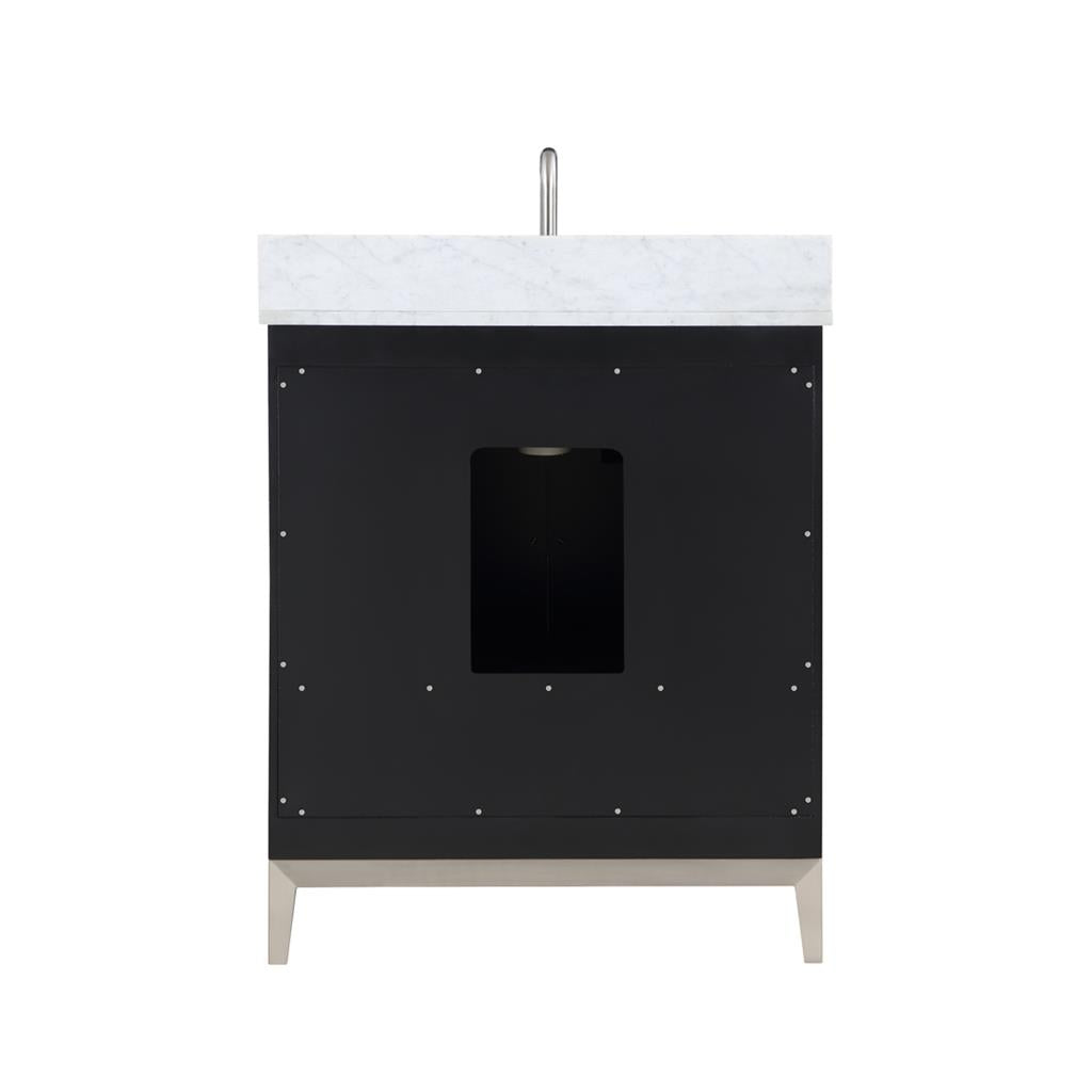 Bemma, Gracie 30" Single Vanity, Midnight Black/Brushed Nickel, Carrara Marble Top#top-options_carrara-marble-top