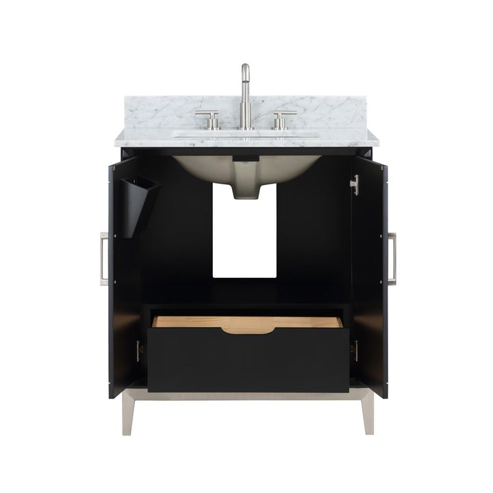 Bemma, Gracie 30" Single Vanity, Midnight Black/Brushed Nickel, Carrara Marble Top#top-options_carrara-marble-top